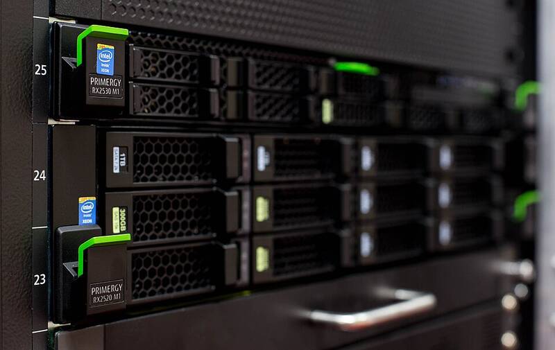 Rack-mounted servers installed in a server rack